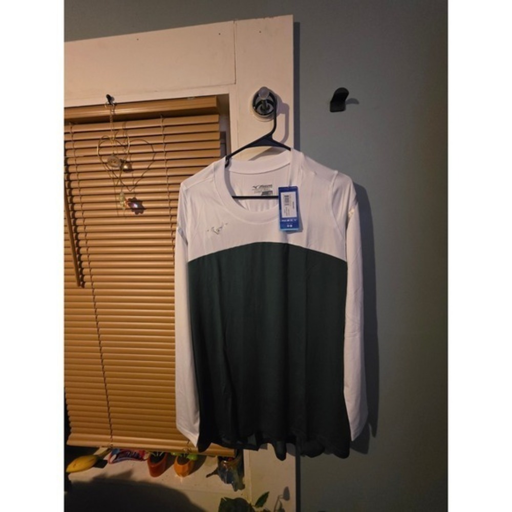 Mizuno Volleyball Long Sleeve Shirt White Green Womens XL Athletic Top NWT